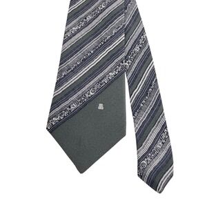 Lanvin Men's Vtg Tie Gunmetal Gray Striped Logo Satin Silk 3.25" (W) x 55.5" (L)